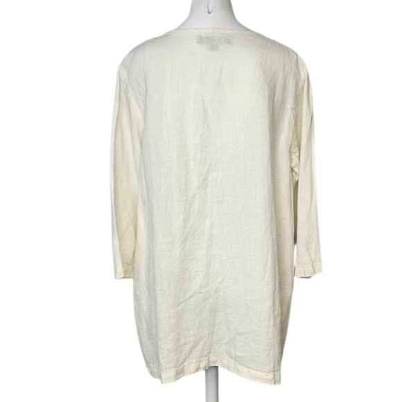 FLAX Womens 100% Linen Pleated 3/4 Sleeve Tunic Blouse, Scoop Neck, Lagenlook ,M - Picture 6 of 10